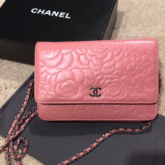 Chanel Pink Camellia Lambskin Wallet On Chain WOC - Picture 7 of 7